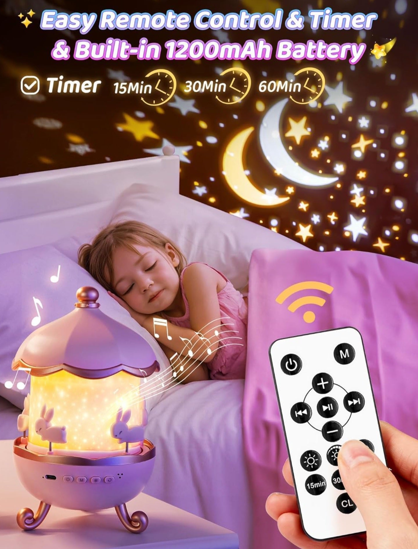 Rotating Rabbits Night Light, Night Lamp , Blutooth Speaker