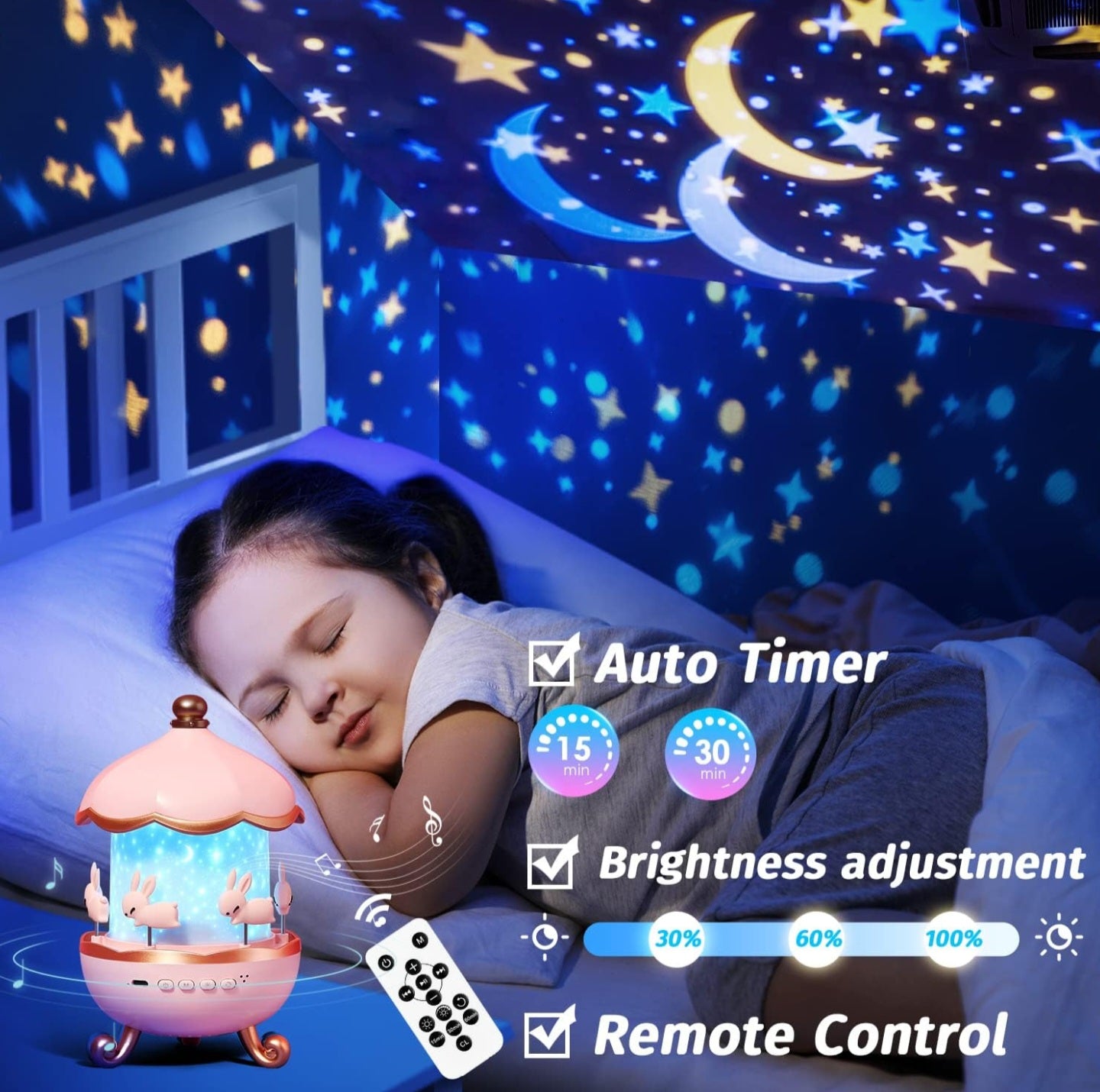Rotating Rabbits Night Light, Night Lamp , Blutooth Speaker