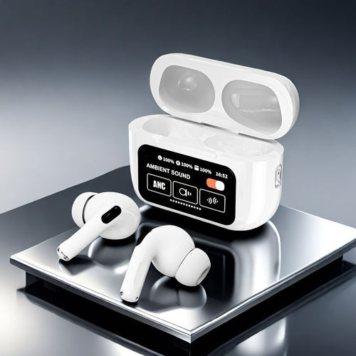 DISPLAY EARBUDS TOUCHSCREEN WITH ADVANCE FEATURE ANC+ENC BLUETOOTH HEADSET (WHITE, TRUE WIRELESS)