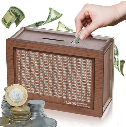 WOODEN PIGGY BANK MONEY SAVER BOX 100000 CASH COIN SAVING BOX GULLAK KIDS ADULTS COIN BANK (BROWN)