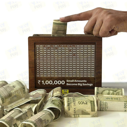 WOODEN PIGGY BANK MONEY SAVER BOX 100000 CASH COIN SAVING BOX GULLAK KIDS ADULTS COIN BANK (BROWN)