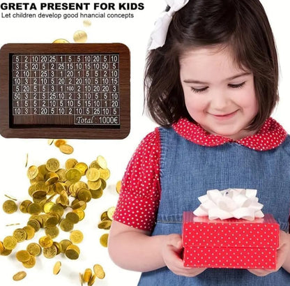WOODEN PIGGY BANK MONEY SAVER BOX 100000 CASH COIN SAVING BOX GULLAK KIDS ADULTS COIN BANK (BROWN)