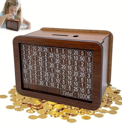 WOODEN PIGGY BANK MONEY SAVER BOX 100000 CASH COIN SAVING BOX GULLAK KIDS ADULTS COIN BANK (BROWN)