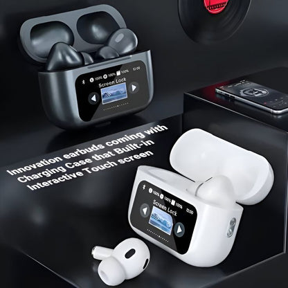 DISPLAY EARBUDS TOUCHSCREEN WITH ADVANCE FEATURE ANC+ENC BLUETOOTH HEADSET (WHITE, TRUE WIRELESS)